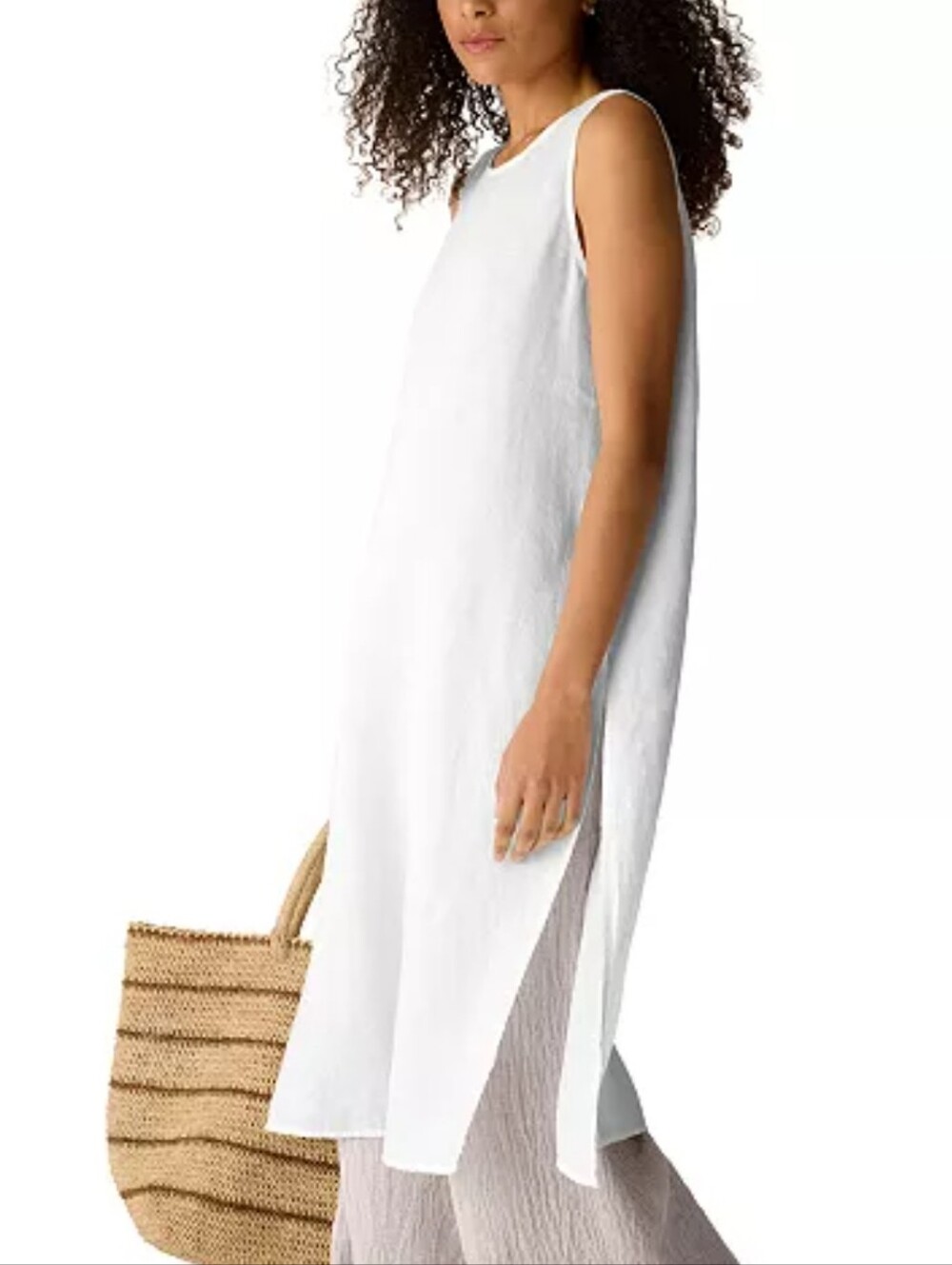 Eileen Fisher Round Neck White Linen Tunic Size Large New NWT Petite